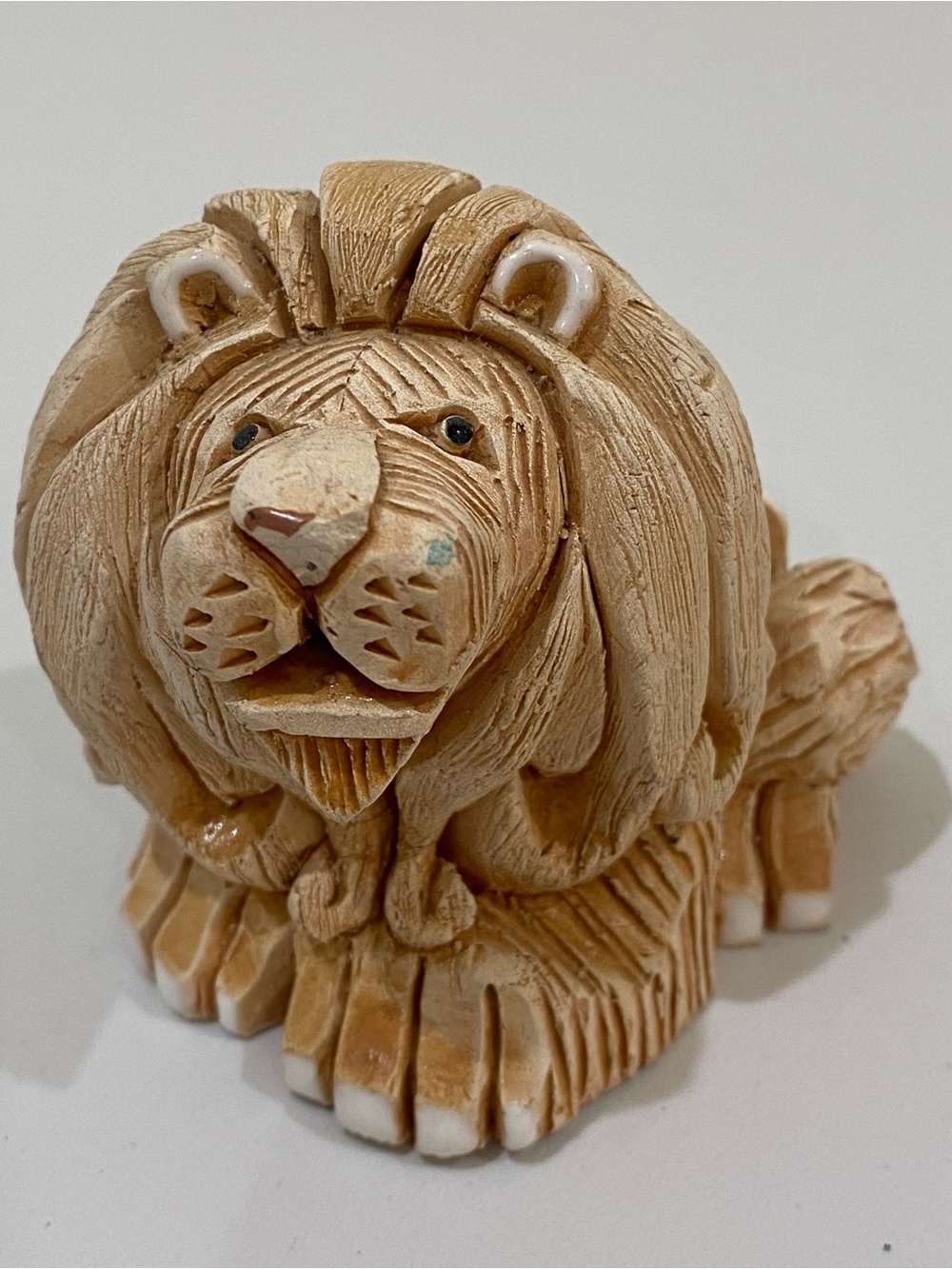 Vintage Lion Pottery Figurine Signed Handmade Handcrafted